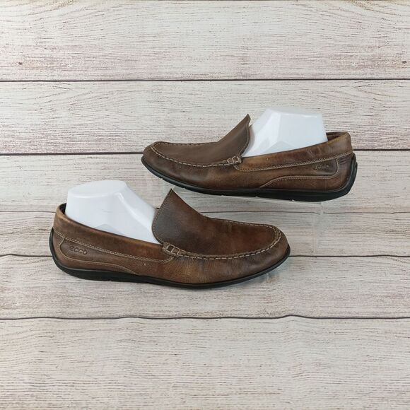 Ecco Men's Loafers Size 45 EU 11-11.5 US Brown Leather Slip On Driving Moccasin - Picture 1 of 10